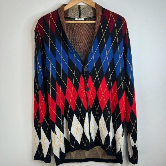 Stilosophy Other - Stilosophy Industry Sweater Mens M/L Argyle Cardigan Wool Made Italy Knit Luxury